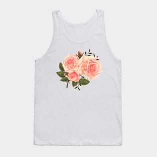 Watercolor Peach Roses, Botanical Illustration, Floral Arrangement Aesthetic Tank Top